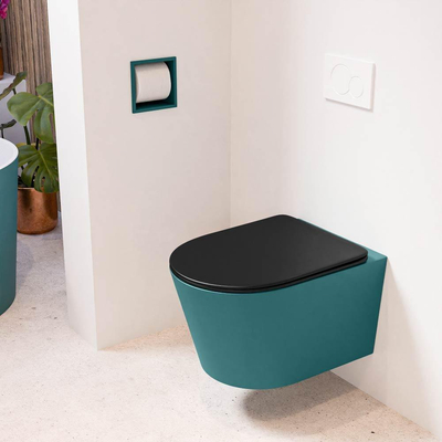 Mondiaz LAVIE hangtoilet – spoelrandloos – 36 x 53 cm – met softclose zitting – Smag (groen), zitting Urban (zwart)