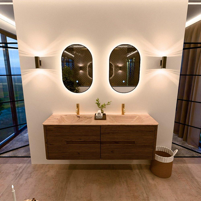 Mondiaz CIRO-DLUX Badkamermeubelset - 150x45x50cm - Solid surface wastafel Arena - 2 wasbak Dubbel - 2 kraangaten - 4 lades - Dusk