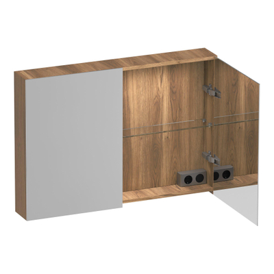 BRAUER Impress Deluxe armoire de toilette - 100x70x15cm - éclairage interne et externe - 2 portes miroir double face - Honey