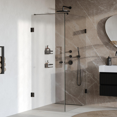BRAUER Void Carving Cabine de douche - 80x120x200cm - porte battante - revêtement de verre - réversible - verre clair - noir mat