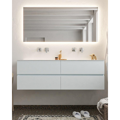 Mondiaz VICA ensemble de meuble de salle de bain - 150cm - meuble sous-vasque argile - 4 tiroirs - lavabo lune double - sans trou de robinet - miroir LED - version XL 60cm de haut