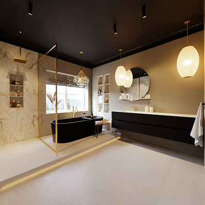 MONDIAZ VICA-DLUX Ensemble meuble de salle de bains - 200cm - meuble bas Urban - 4 tiroirs - lavabo encastré Cloud à gauche - 1 trou de robinet - version haute 60cm - Frappe