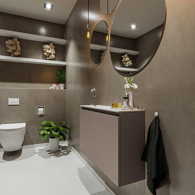 MONDIAZ TURE Kit lave-mains - 80x23x50cm - 1 trou de robinet - 2 portes - fumée mate - Lavabo à gauche - Acrylique Blanc