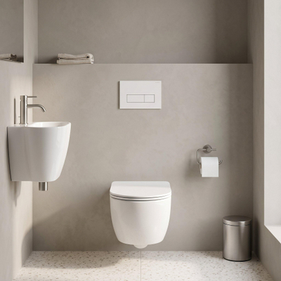 QeramiQ Dely Swirl Toiletset - 36.3x51.7cm - Geberit UP720 Duofix Sigma inbouwreservoir - slim zitting - metalen bedieningsplaat mat wit - rechthoekige knoppen - glans wit