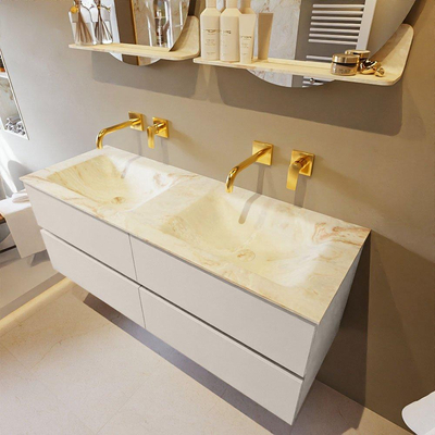 MONDIAZ VICA-DLUX Ensemble meuble de salle de bains - 130cm - meuble bas linen - 4 tiroirs - lavabo encastré cloud double - sans trous de robinet - version haute 60cm - frape