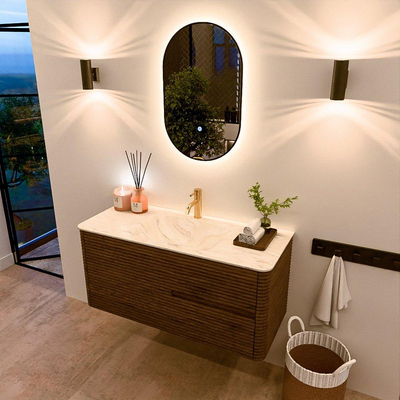 Mondiaz CIRO-DLUX Ensemble de meubles de salle de bains - 110x45x50cm - lavabo solid surface Ostra - 1 vasque au milieu - 1 trou de robinet - 2 tiroirs - Dusk