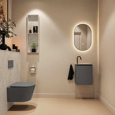 MONDIAZ TURE-DLUX Meuble toilette - 40cm - Dark Grey - EDEN - vasque Opalo - position droite - 1 trou de robinet