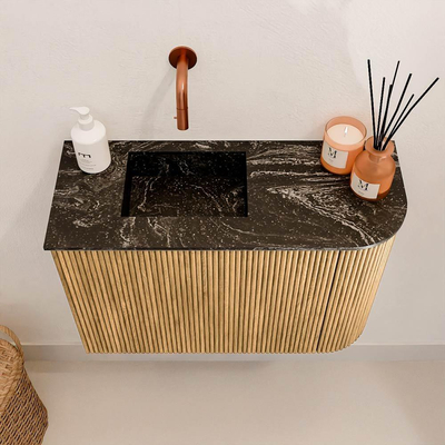 Mondiaz JOYA-DLUX Meuble de toilette 61,6cm - arrondi droit couleur Chêne - Vasque FAYE position Gauche Sans trou de robinet couleur Lava