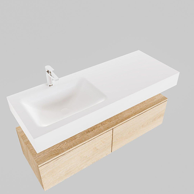 MONDIAZ ALAN 120cm - caisson bas - chêne blanchi - 2 tiroirs - lavabo suspendu - cuve à gauche - 1 trou de robinet - talc