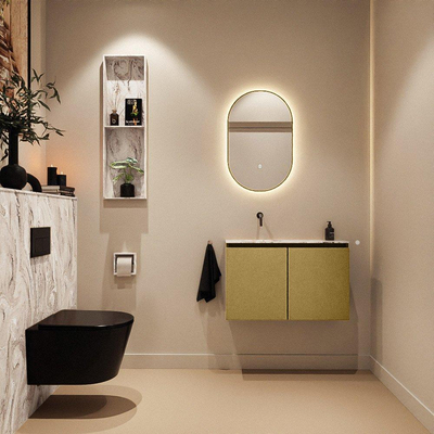 MONDIAZ TURE-DLUX Meuble toilette - 80cm - Oro - EDEN - vasque Glace - position gauche - sans trou de robinet