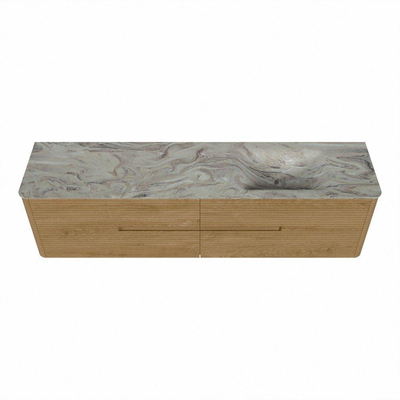 Mondiaz CIRO-DLUX Ensemble de meubles de salle de bains - 190x45x50cm - Vasque en solid surface Glace - 1 lavabo à droite - 1 trou de robinet - 4 tiroirs - Chêne