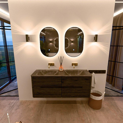 Mondiaz CIRO-DLUX Badkamermeubelset - 130x45x50cm - Solid surface wastafel Lava - 2 wasbak Dubbel - zonder kraangaten - 4 lades - Shadow
