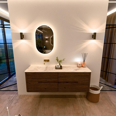 Mondiaz CIRO-DLUX Meuble de salle de bains - 150x45x50cm - Plan-vasque solid surface Frappe - 1 lavabo à gauche - sans trous de robinetterie - 4 tiroirs - Dusk