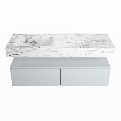 Mondiaz ALAN-DLUX Ensemble de meuble - 130cm - meuble Clay mat - 2 tiroirs - Lavabo Cloud Glace suspendu - vasque Gauche - 1 trou de robinet