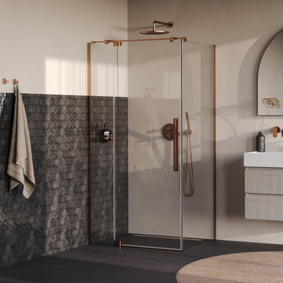 BRAUER Stellar Cabine de douche - 100x100x200cm - porte battante - revêtement verre - réversible - verre clair - cuivre brossé PVD