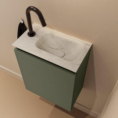 MONDIAZ TURE-DLUX Meuble de toilettes 40 cm Army. EDEN vasque Opalo position droite. Avec 1 trou de robinet.