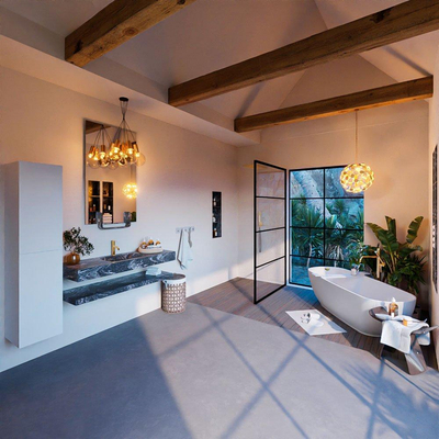 MONDIAZ ALAN - DLUX Ensemble meuble de salle de bains - 130cm - tablette - Lava - lavabo suspendu - vasque au centre - 1 trou de robinet - Lava