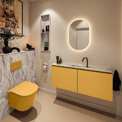 MONDIAZ TURE-DLUX Meuble toilette - 120cm - Ocher - EDEN - vasque Glace - position centrale - 1 trou de robinet