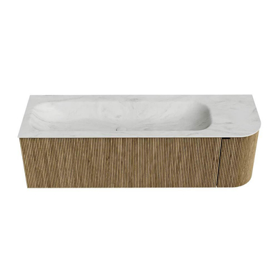 Mondiaz KURVE-DLUX Badkamermeubelset - 145x46x40cm - 1 lade - 1 deur - wastafel solid surface - links - 1 kraangat - Dusk