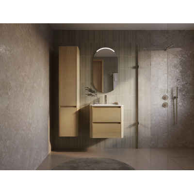 Thebalux Sunny Ensemble meuble de salle de bains - 62x46x57cm - lavabo - céramique - 1 trou de robinet - blanc brillant - meuble bas - 2 tiroirs - sans poignée - placage bois - Blanc (bois)