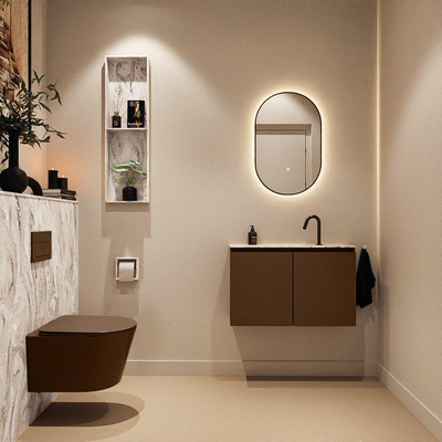 MONDIAZ TURE-DLUX Meuble toilette - 80cm - Rust - EDEN - vasque Glace - position centrale - 1 trou de robinet