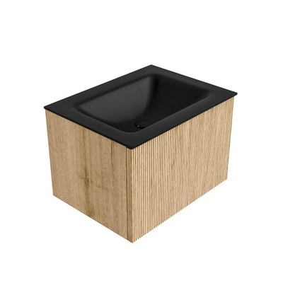 MONDIAZ KURVE 60cm Meuble salle de bain - couleur Oak - 1 tiroir - vasque CLOUD centre - 1 trou de robinet - Urban