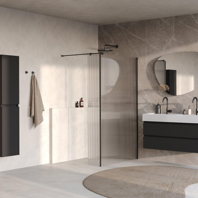 BRAUER Oblivion Paroi de douche à l'italienne - 120x200cm - paroi latérale 30cm - verre profilé transparent - revêtement en verre - Noir mat
