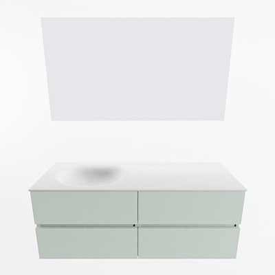 Mondiaz VICA ensemble de meuble de salle de bain - 130cm - meuble sous-vasque greey - 4 tiroirs - lavabo moon gauche - sans trous de robinet - couleur talc - miroir LED - version XL 60cm de haut