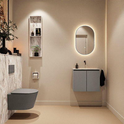MONDIAZ TURE-DLUX Meuble toilette - 60cm - Smoke - EDEN - vasque Glace - position centrale - sans trou de robinet