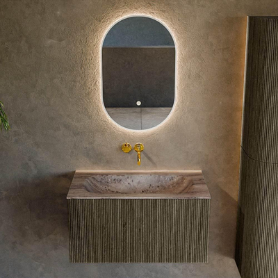 MONDIAZ KURVE-DLUX Meuble de salle de bains 80cm couleur Shadow avec 1 tiroir et 0 porte. Vasque BIG SMALL Central sans trou de robinet Oza.