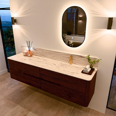 Mondiaz CIRO-DLUX Badkamermeubelset - 190x45x50cm - Solid surface wastafel Nata - 1 wasbak Rechts - 1 kraangat - 4 lades - Ruby