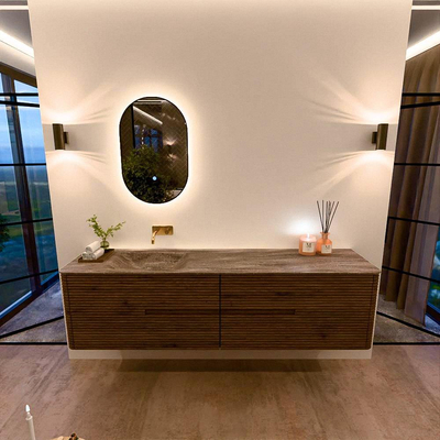 Mondiaz CIRO-DLUX Badkamermeubelset - 190x45x50cm - Solid surface wastafel Oza - 1 wasbak Links - zonder kraangaten - 4 lades - Dusk