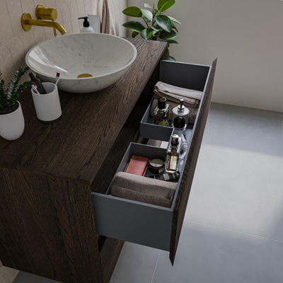 Saniclass Holz Pure Meuble de salle de bain - 100x45x60cm - lavabo en céramique blanc - 1 vasque - sans trous de robinet - 2 tiroirs - Charcoal