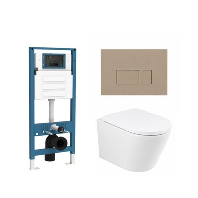 QeramiQ Dely Ensemble de toilette - réservoir encastré QeramiQ Flush - abattant 35mm - plaque de commande en plastique taupe - boutons rectangulaires - blanc mat