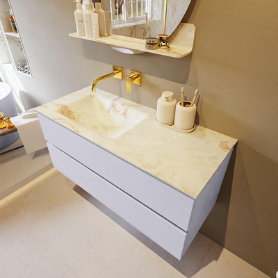 Mondiaz VICA-DLUX ensemble de meuble de salle de bain - 110cm - meuble sous-vasque cale - 2 tiroirs - lavabo encastré cloud gauche - sans trous de robinet - version haute de 60cm - frape