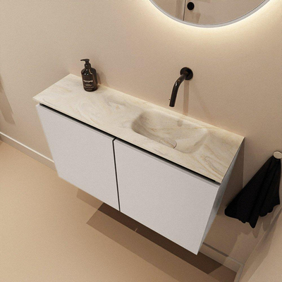 MONDIAZ TURE-DLUX 80cm toiletmeubel Linen. EDEN wastafel Ostra positie rechts. Zonder kraangat.