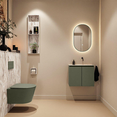 MONDIAZ TURE-DLUX Meuble toilette - 60cm - Army - EDEN - vasque Glace - position droite - sans trou de robinet