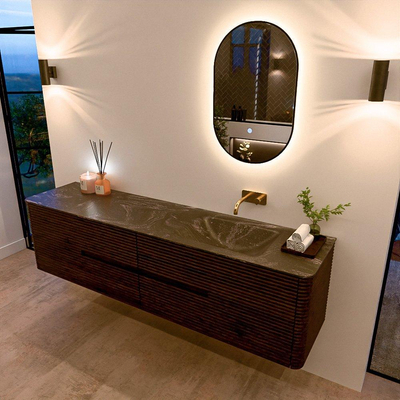 Mondiaz CIRO-DLUX Badkamermeubelset - 190x45x50cm - Solid surface wastafel Lava - 1 wasbak Rechts - zonder kraangaten - 4 lades - Walnut