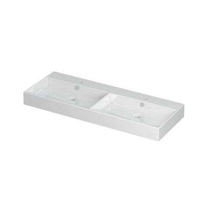 INK Unlimited wastafel - 120x45x11cm - 2 wasbakken - 2 kraangaten - porselein wit glans