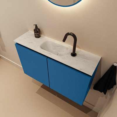 MONDIAZ TURE-DLUX 80cm toiletmeubel Jeans. EDEN wastafel Opalo positie midden. Met 1 kraangat.
