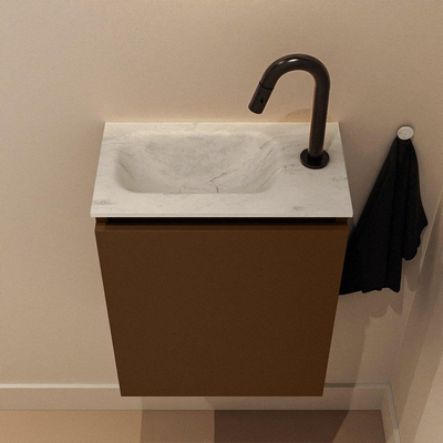 MONDIAZ TURE-DLUX Meuble toilette - 40cm - Rust - EDEN - vasque Opalo - position gauche - 1 trou de robinet