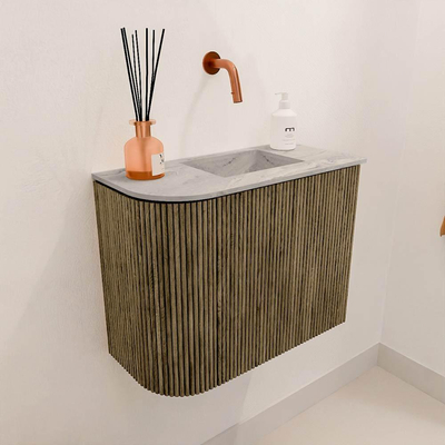 Mondiaz JOYA-DLUX 51.6cm toiletmeubel - ronding links kleur Dusk - Wastafel FAYE positie Rechts Zonder kraangat kleur Glace.