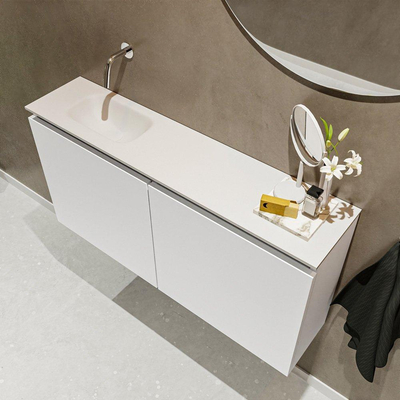 MONDIAZ TURE Toiletmeubel 100x23x50cm met 0 kraangaten 2 deuren talc mat Wastafel Eden links Solid Surface Wit