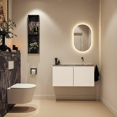 MONDIAZ TURE-DLUX meuble WC 100 cm Talc. EDEN lavabo Lava position droite. Sans trou de robinet.