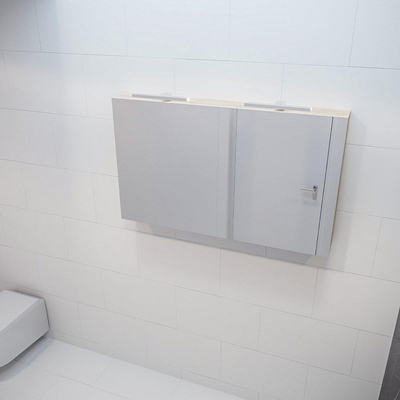 Mondiaz CUBB Armoire de toilette avec miroir - 120x70cm - 2 portes - Chêne blanchi (Bois)