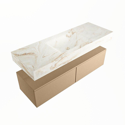 Mondiaz ALAN-DLUX Ensemble de meuble - 130cm - meuble Oro mat - 2 tiroirs - Lavabo Cloud Frappe suspendu - vasque Centre - 1 trou de robinet