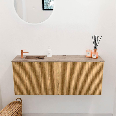 Mondiaz JOYA-DLUX 100cm meuble de salle de bains - couleur Oak - Vasque FAYE position Gauche 1 trou de robinet couleur Arena.