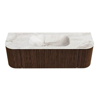 MONDIAZ KURVE-DLUX Meuble de salle de bains 140 cm avec module 25 Len R couleur Walnut avec 1 tiroir et 2 portes. Lavabo BIG SMALL central 1 trou de robinet couleur Frappe.