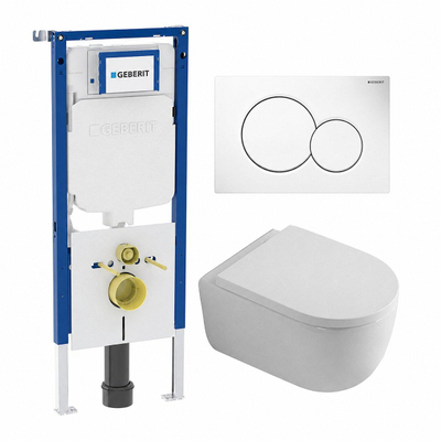 QeramiQ Dely Swirl Toiletset - 36.5x53cm - Geberit UP720 Duofix Sigma inbouwreservoir - 35mm zitting - bedieningsplaat Sigma wit - ronde knoppen - glans wit