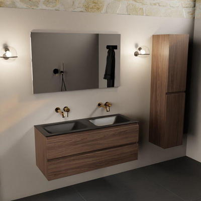 Mondiaz AIVY Ensemble de meuble - 120x45x50cm - 0 trous de robinet - 2 vasques Urban Solid surface - Gauche et droite - 2 tiroirs - avec miroir - Melamine Mocha